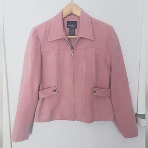 Positive Attitude pink Jacket Zip front Tailored Lined sleeves Accent belts